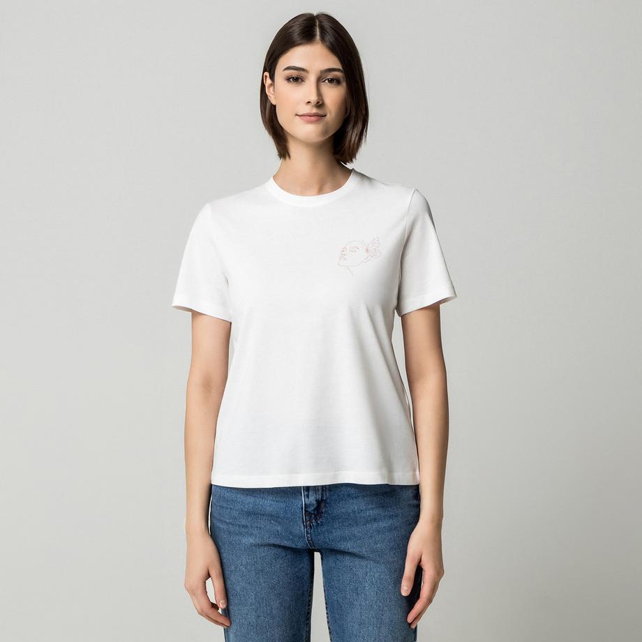 VILA VISYBIL Weisses T-Shirt mit Gesicht und Schmetterlingsdruck  