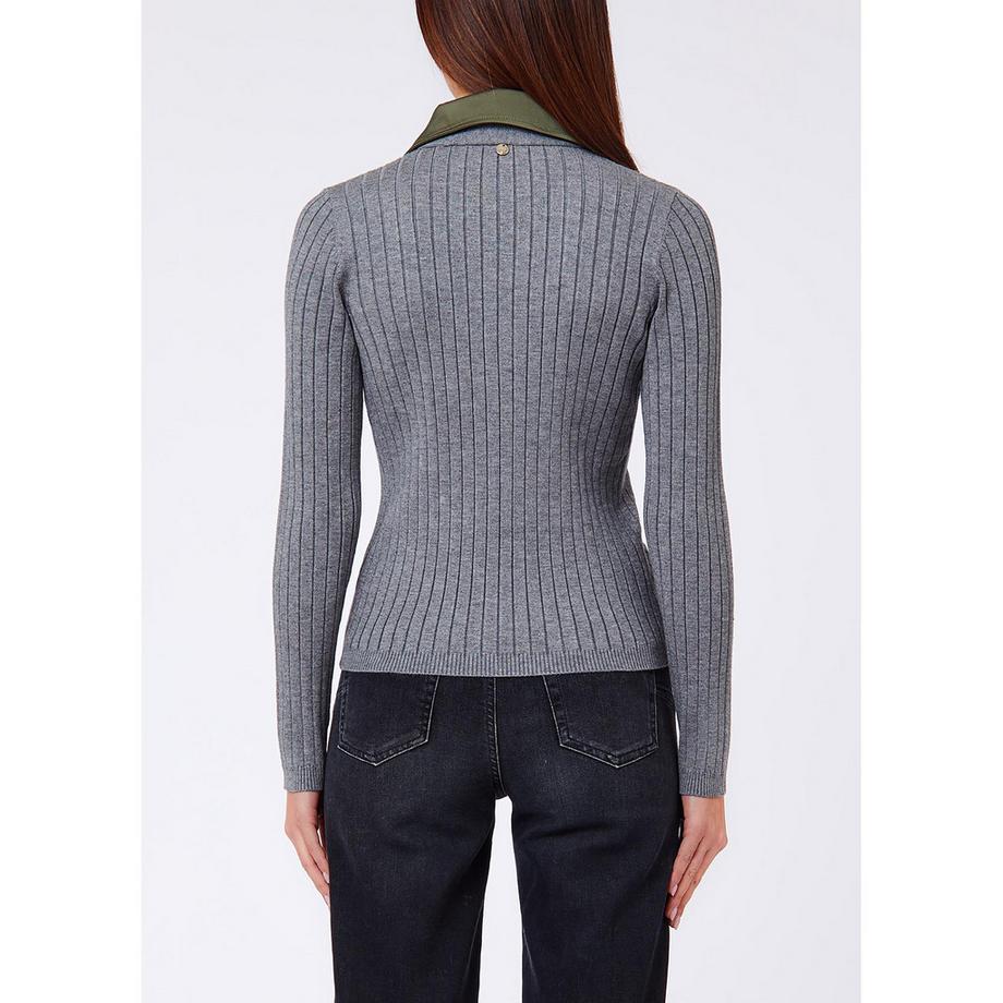 LIU JO Cardigan tricoté côtelé avec col contrastant  