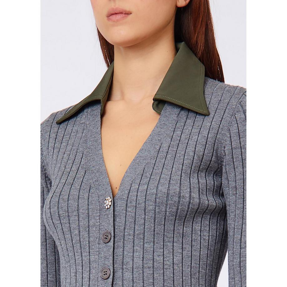 LIU JO Cardigan tricoté côtelé avec col contrastant  