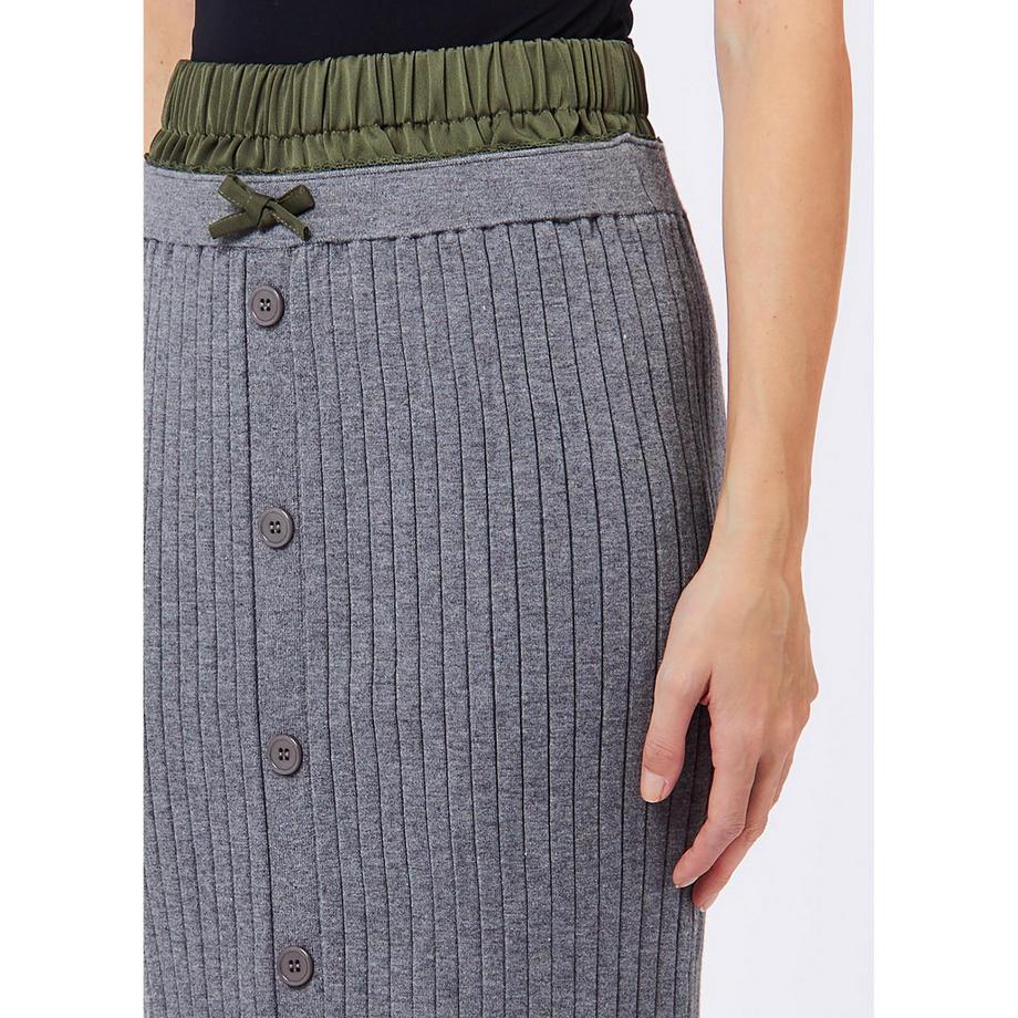 LIU JO Jupe mi-longue en tricot côtelé avec fermeture à boutons devant  