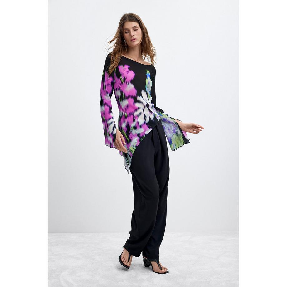 Desigual Bluse mit Blumenmuster und Glockenärmeln  