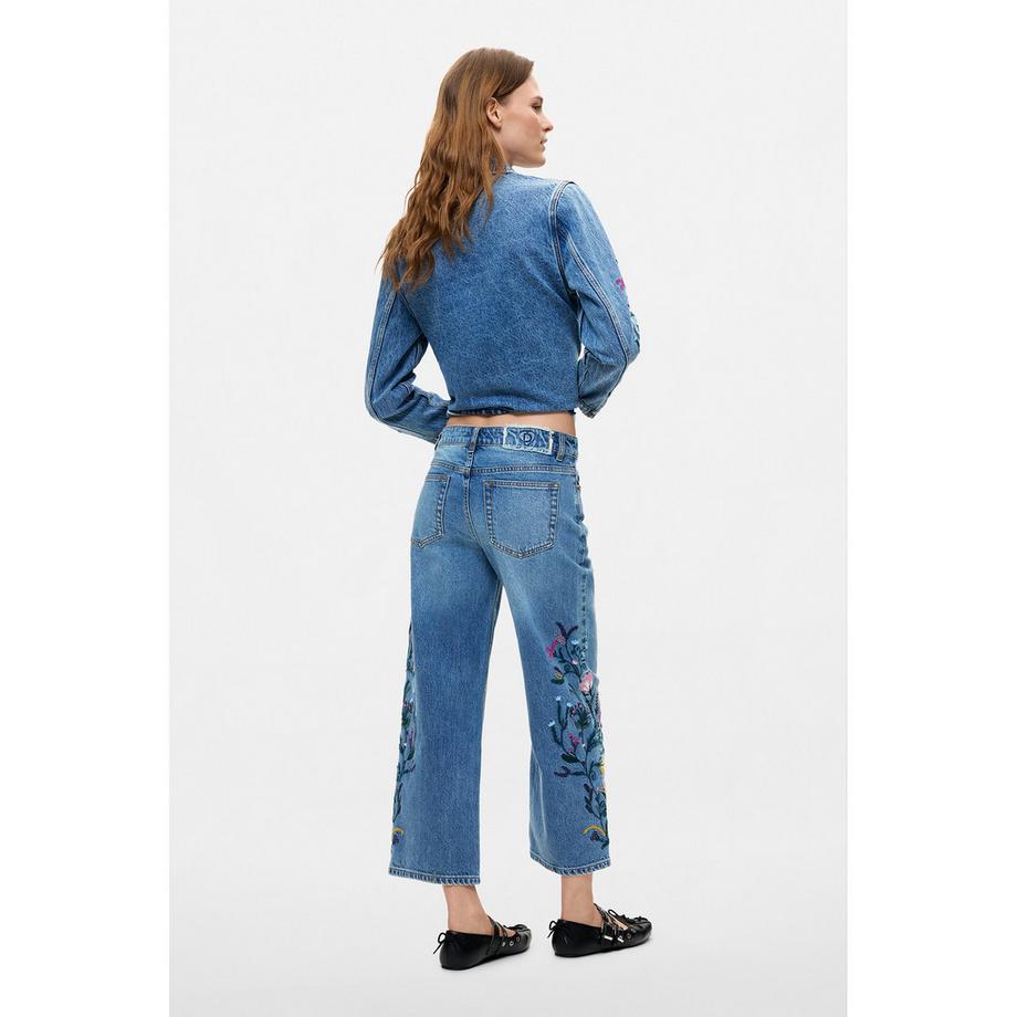 Desigual Jeans a gamba larga con ricamo floreale  