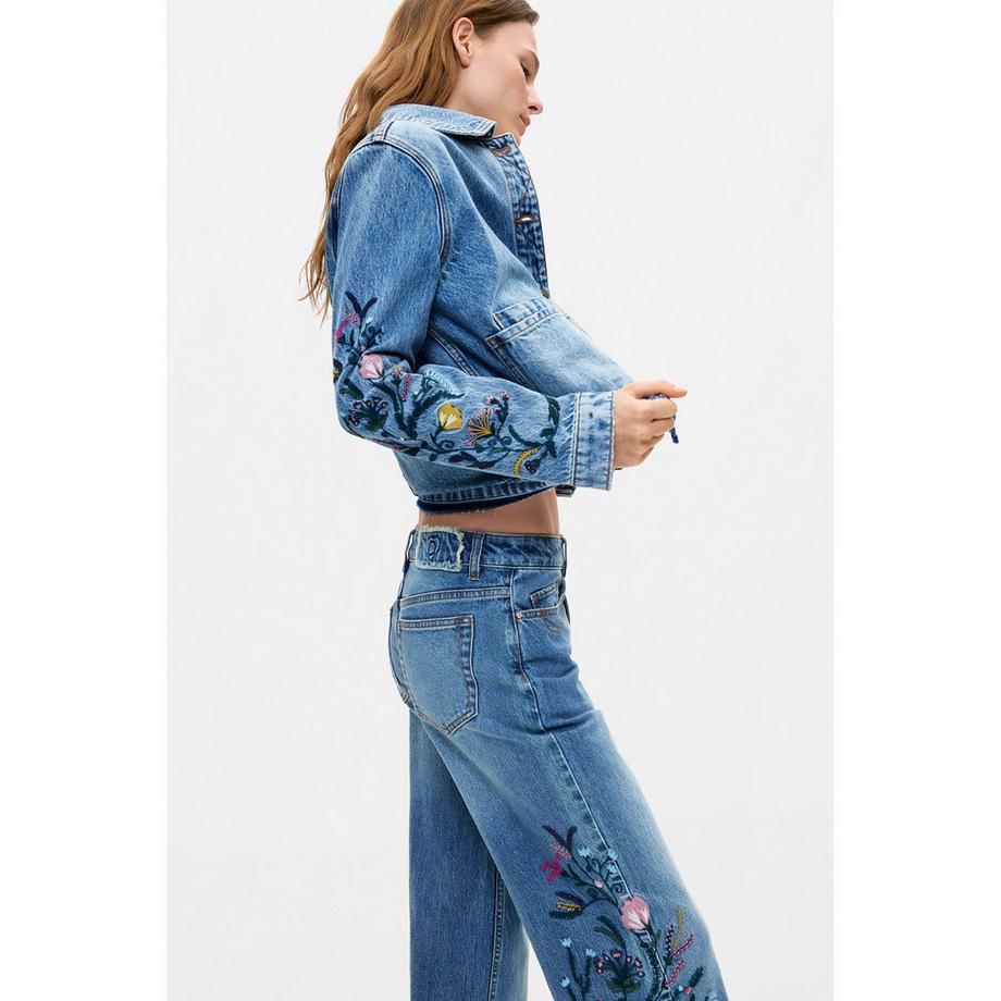 Desigual Jeans a gamba larga con ricamo floreale  