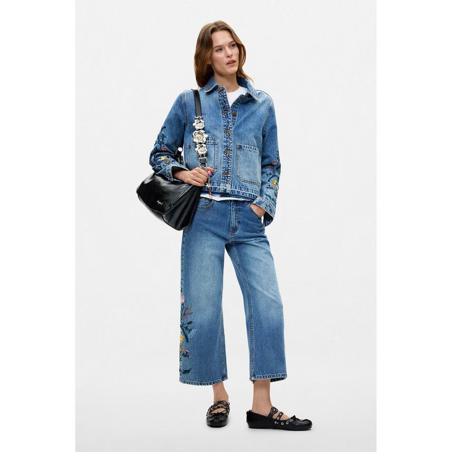 Desigual Jeans a gamba larga con ricamo floreale  