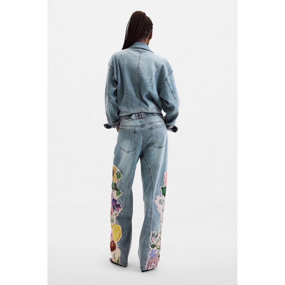 Desigual Jeans brodé floral coupe droite  