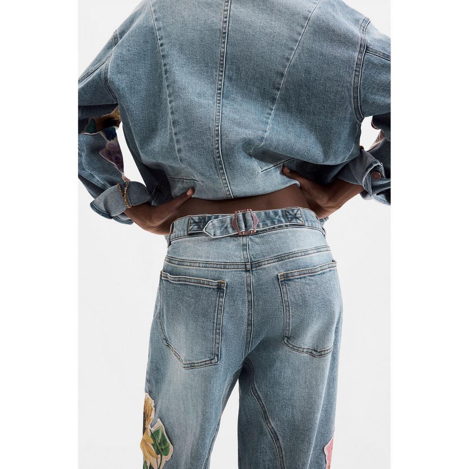 Desigual Jeans brodé floral coupe droite  