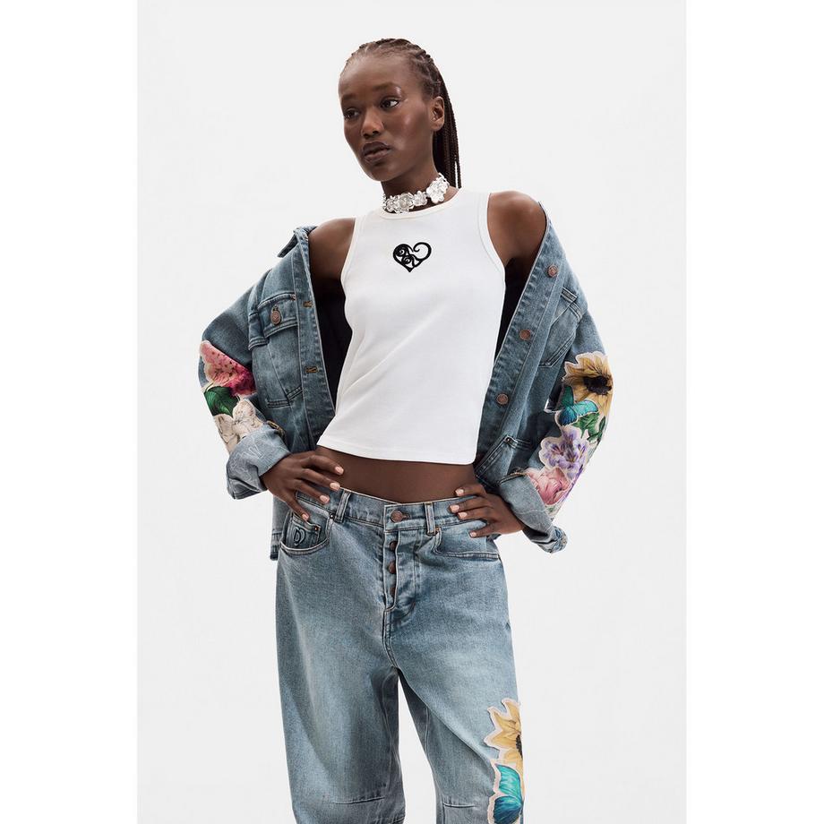 Desigual Jeans brodé floral coupe droite  