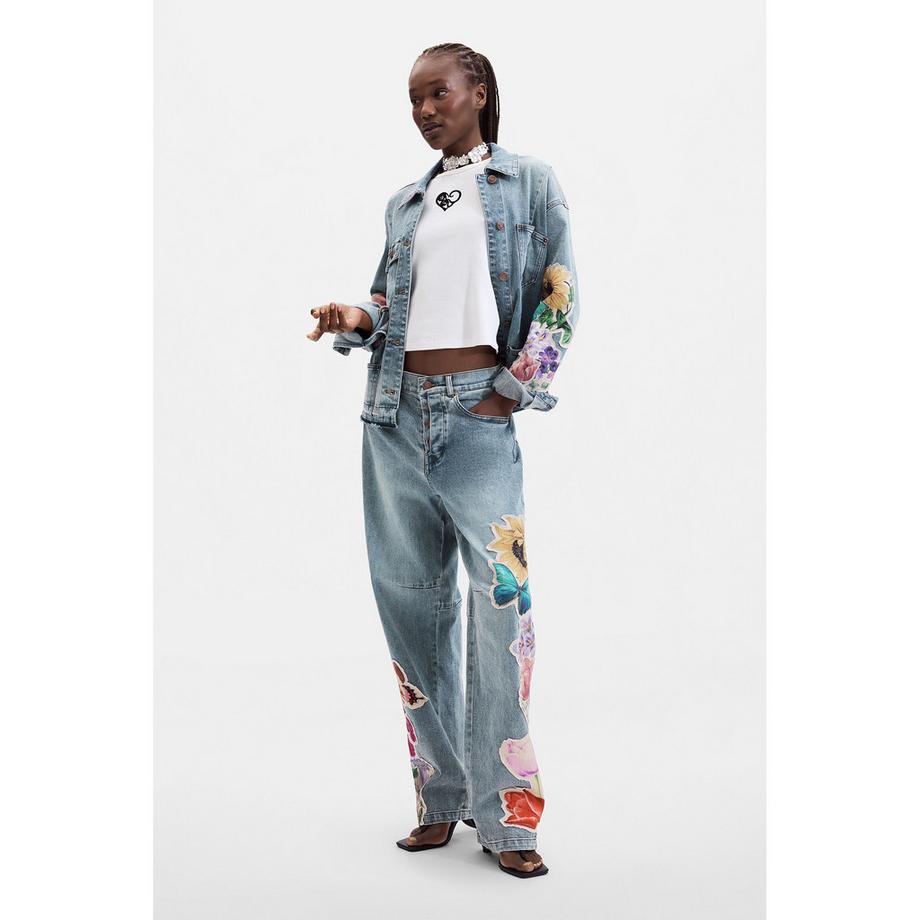 Desigual Jeans brodé floral coupe droite  