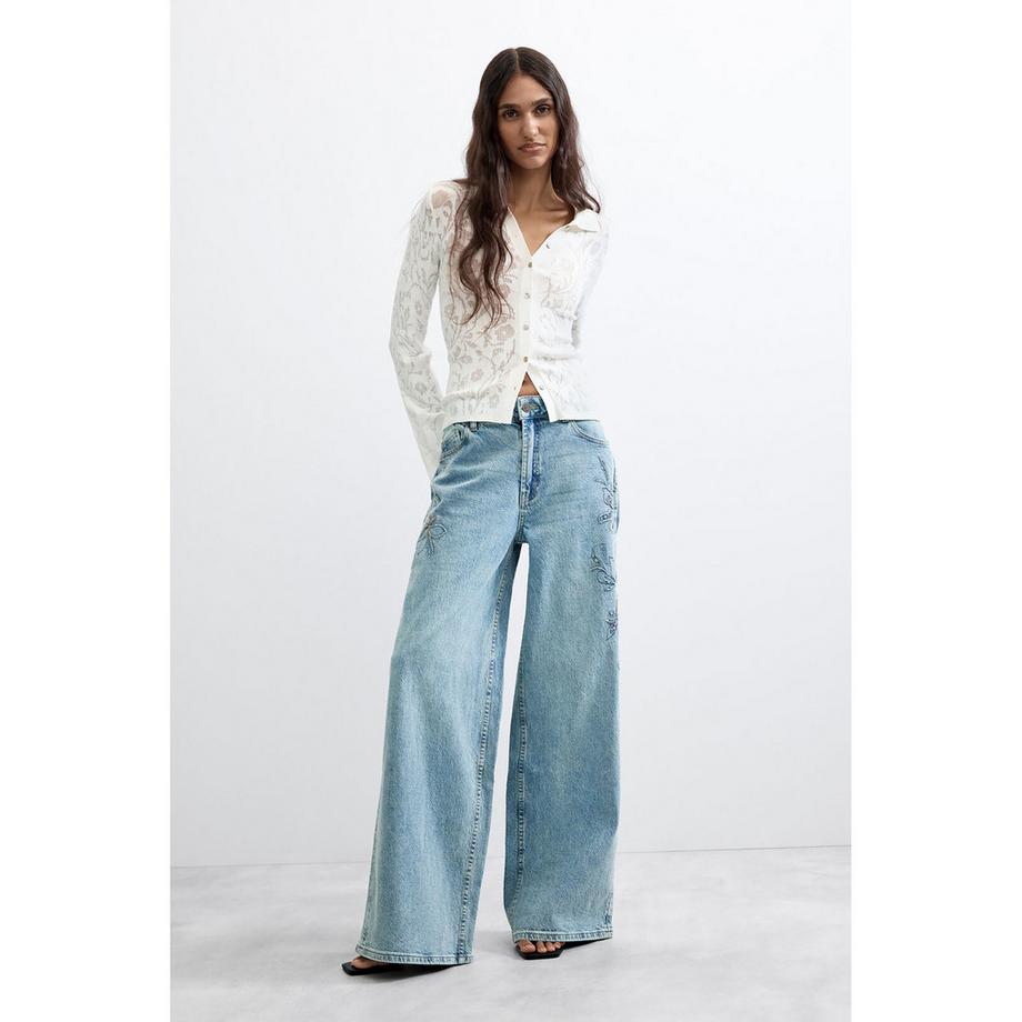 Desigual Jeans ricamato a gamba larga  