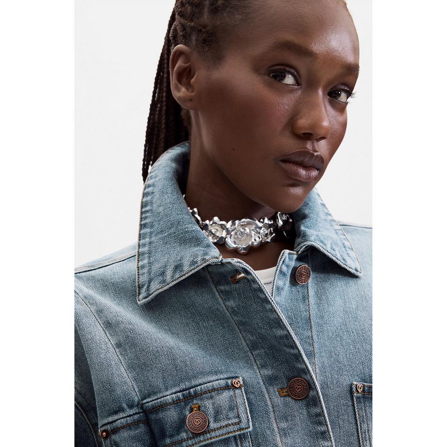 Desigual Veste en jean avec broderie florale  