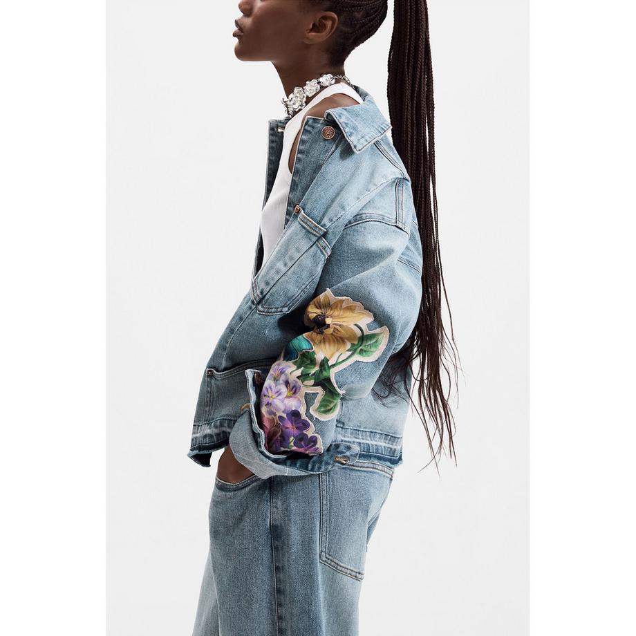 Desigual Veste en jean avec broderie florale  