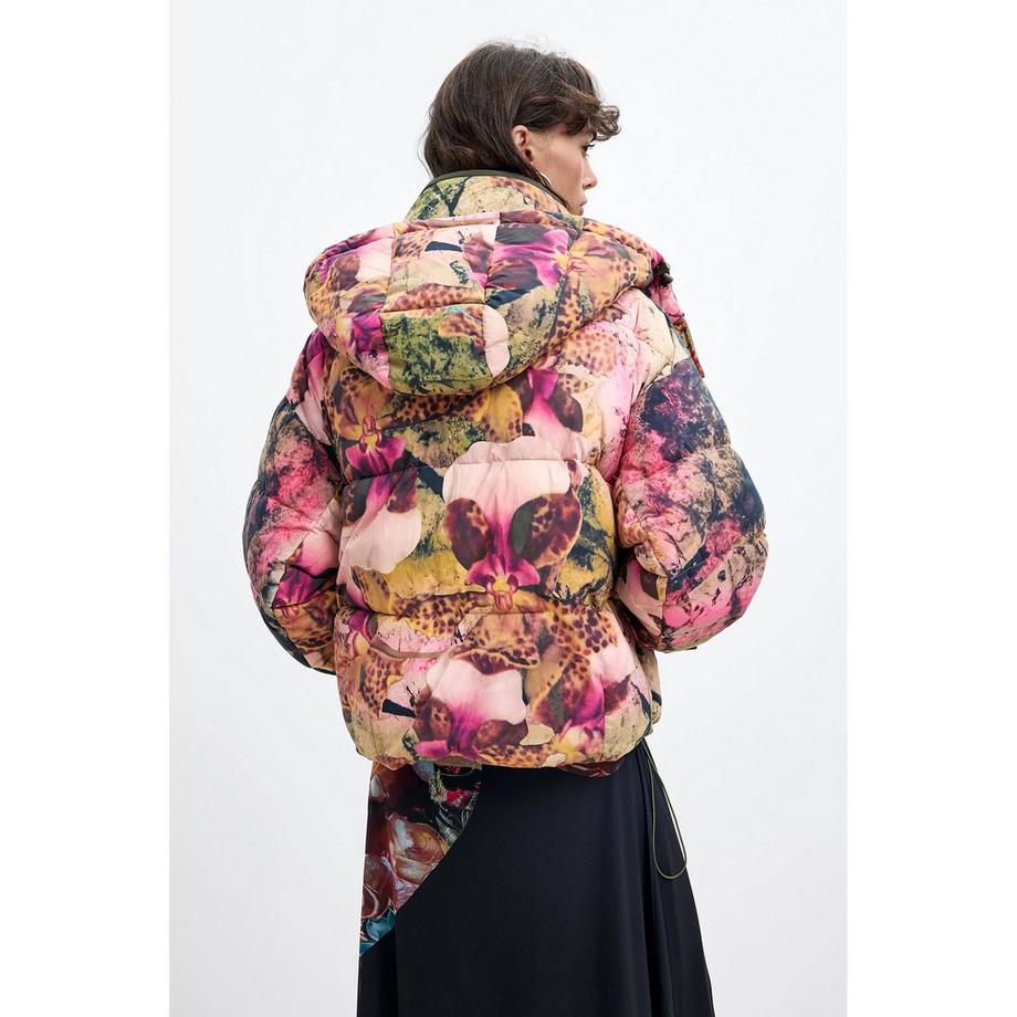 Desigual Giubbotto imbottito con stampa floreale e cappuccio  