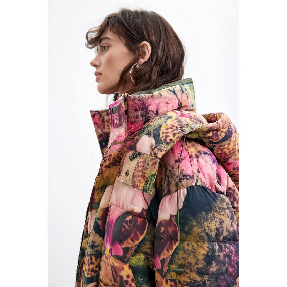 Desigual Giubbotto imbottito con stampa floreale e cappuccio  