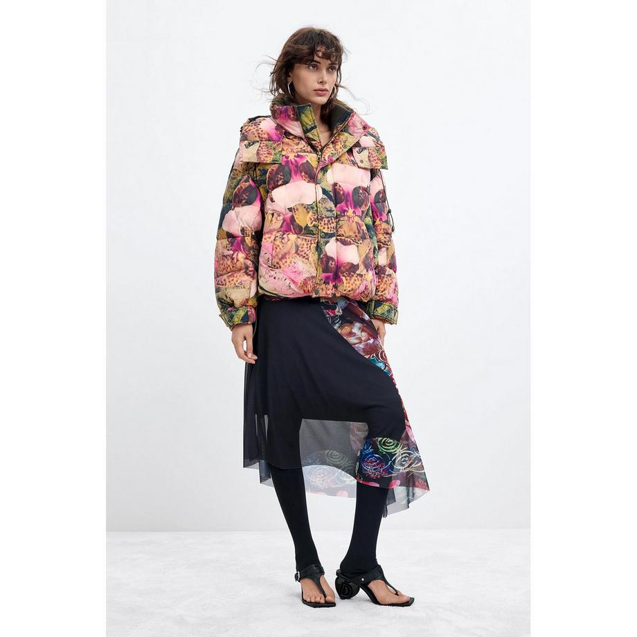 Desigual Giubbotto imbottito con stampa floreale e cappuccio  