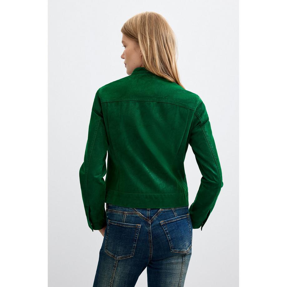 Desigual Giacca in camoscio verde con collo alto  