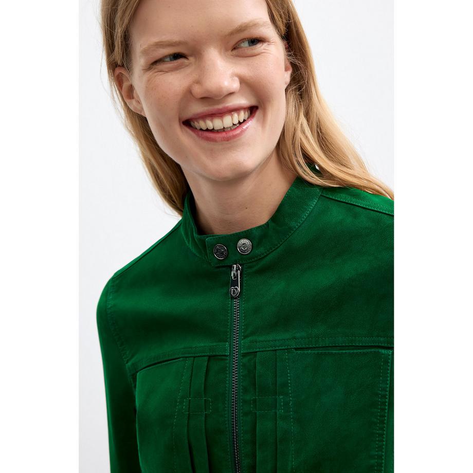 Desigual Giacca in camoscio verde con collo alto  