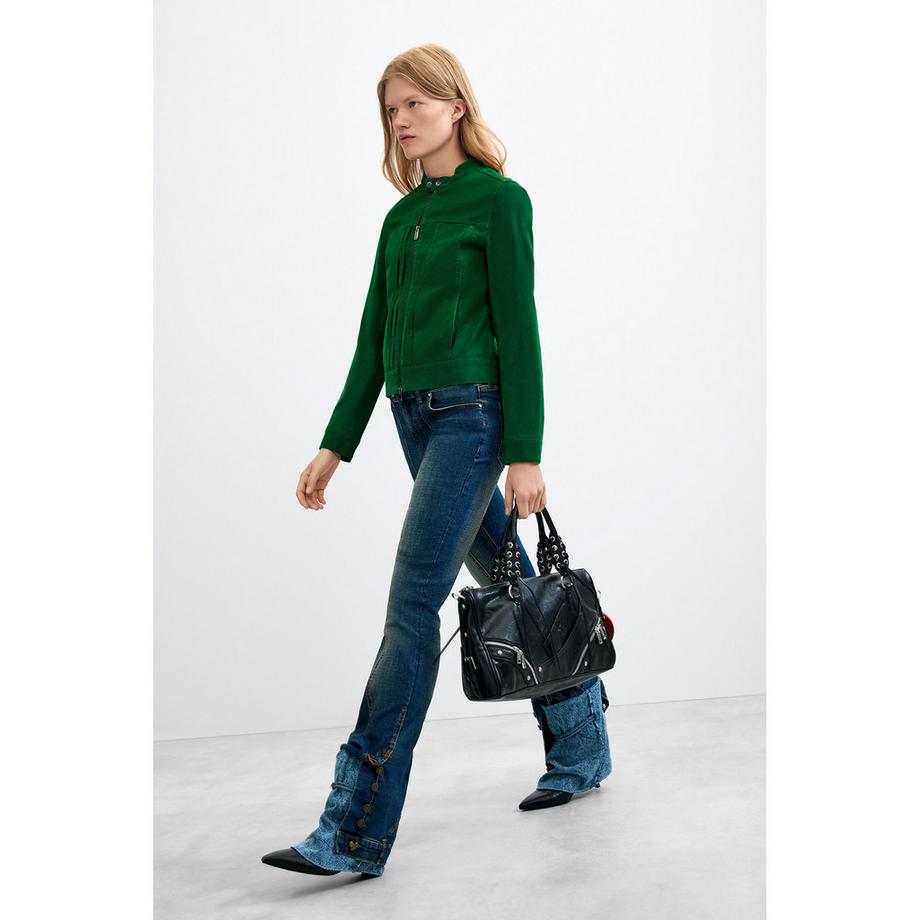 Desigual Giacca in camoscio verde con collo alto  