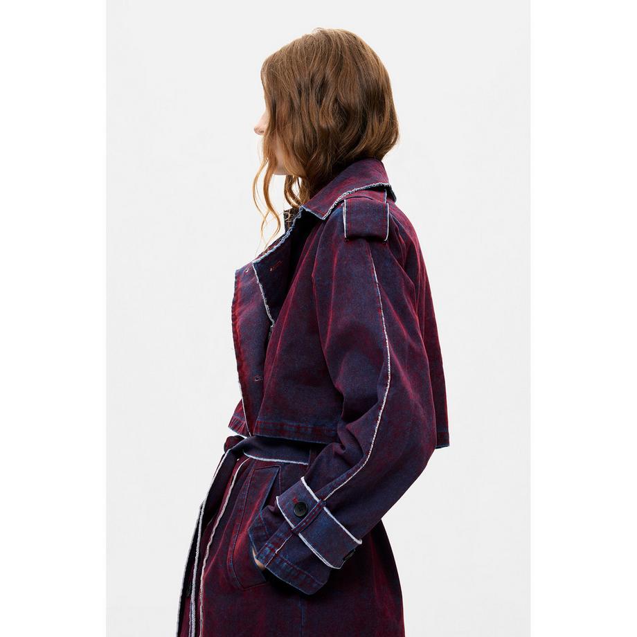 Desigual Manteau long en denim avec surpiqûres contrastantes  
