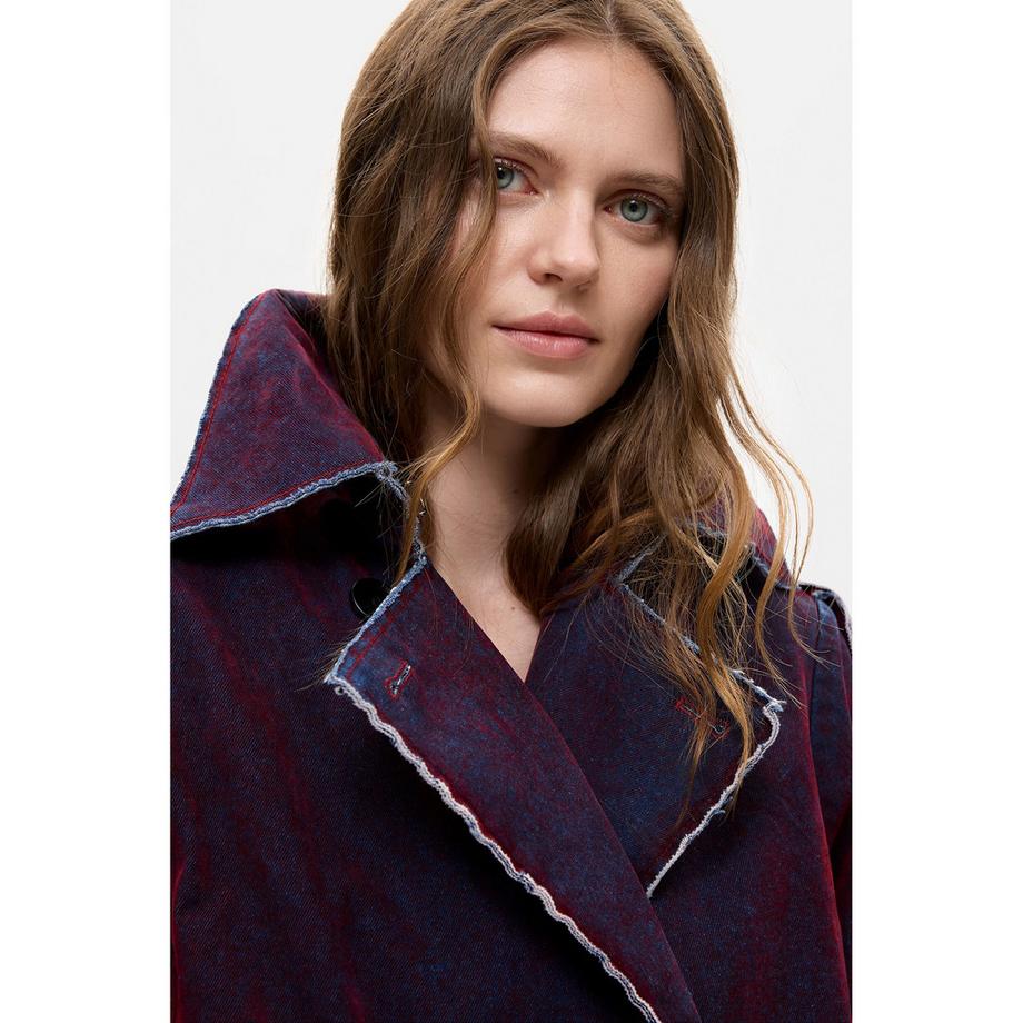 Desigual Manteau long en denim avec surpiqûres contrastantes  