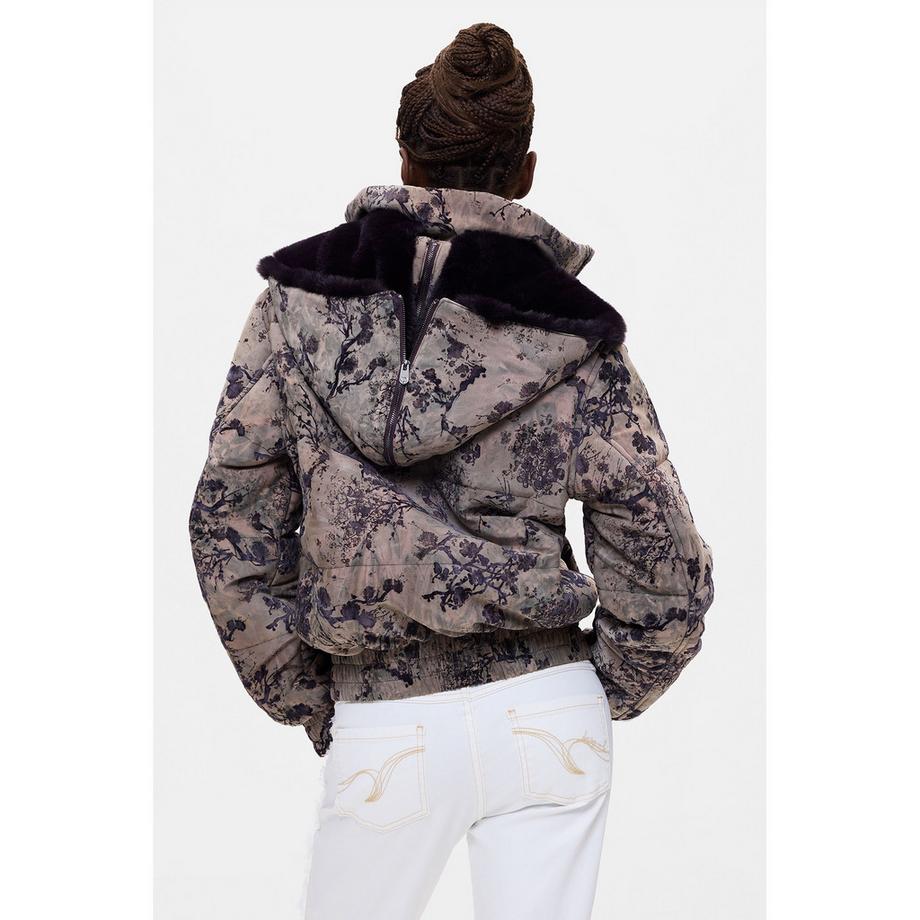 Desigual Giubbotto imbottito con cappuccio a stampa floreale  