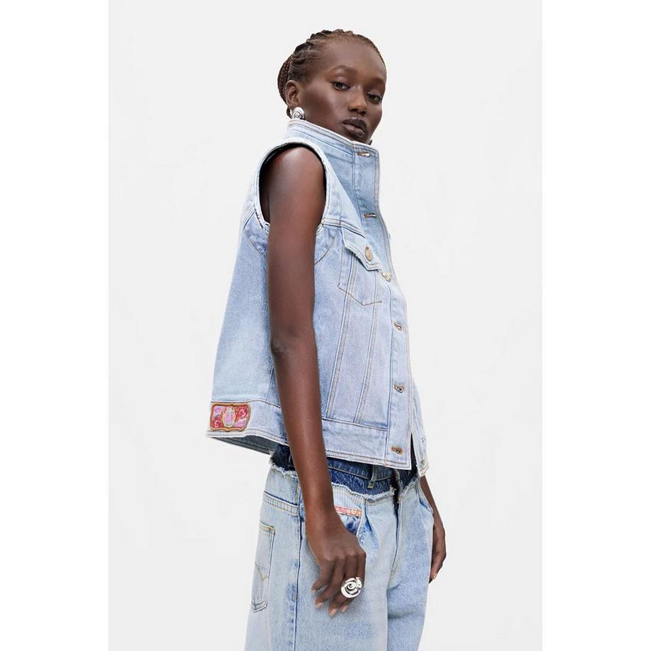 Desigual Gilet in denim con collo e tasche anteriori  