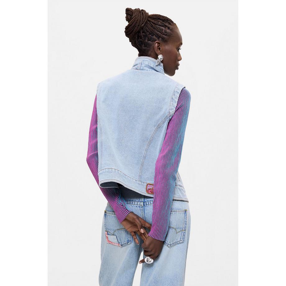 Desigual Gilet in denim con collo e tasche anteriori  