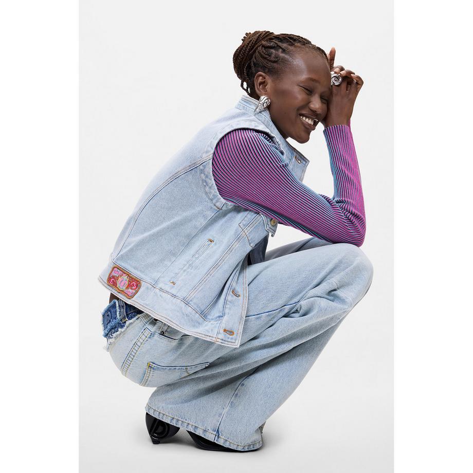Desigual Gilet in denim con collo e tasche anteriori  