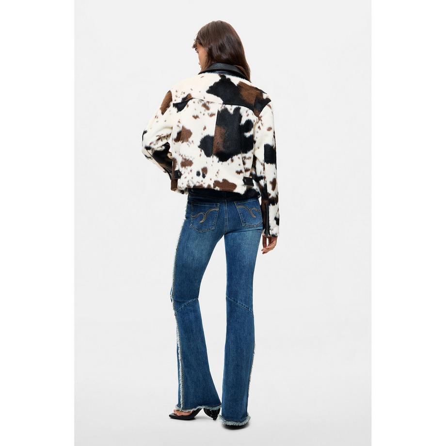 Desigual Giacca in pelliccia sintetica a motivo mucca con collo in pelle  