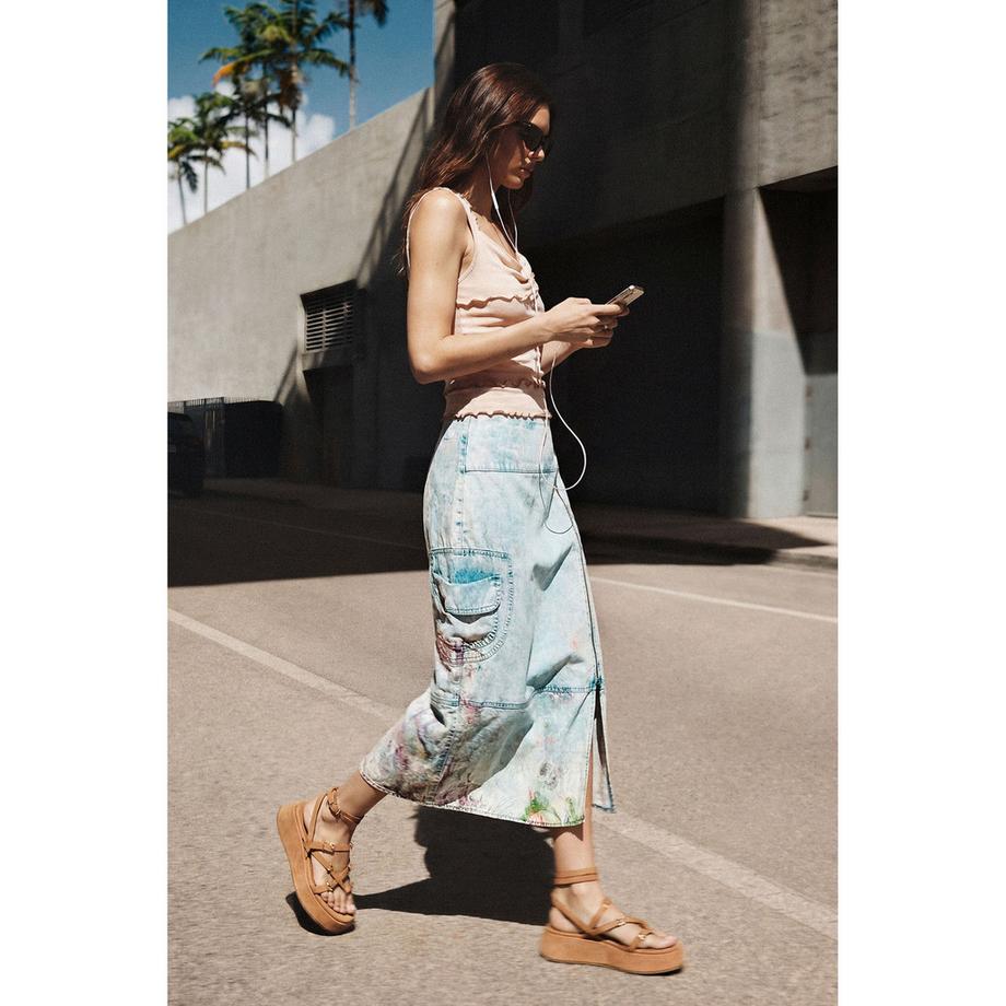 Desigual Denim Midirock mit Frontschlitz  