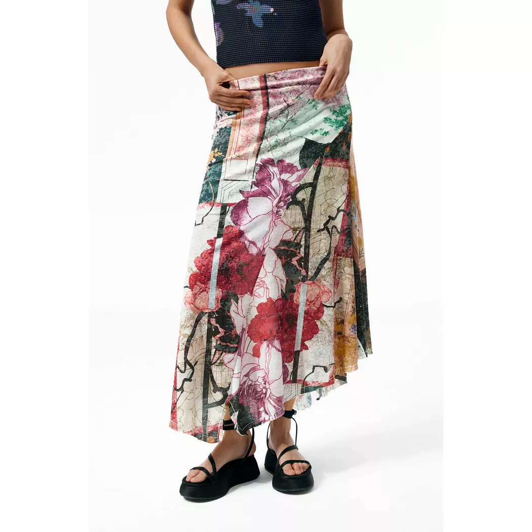 Desigual - Jupe, Jupe longue imprimé floral, XL, Black