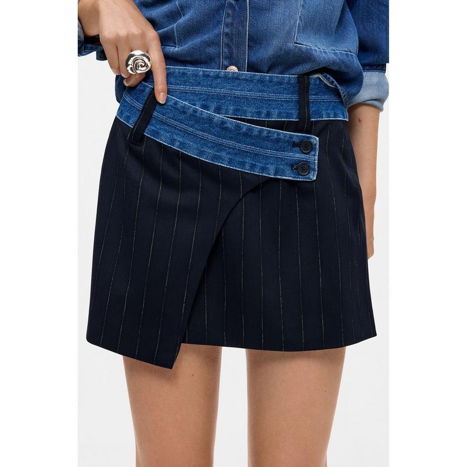 Desigual Gonna mini a righe sottili con cintura in denim  