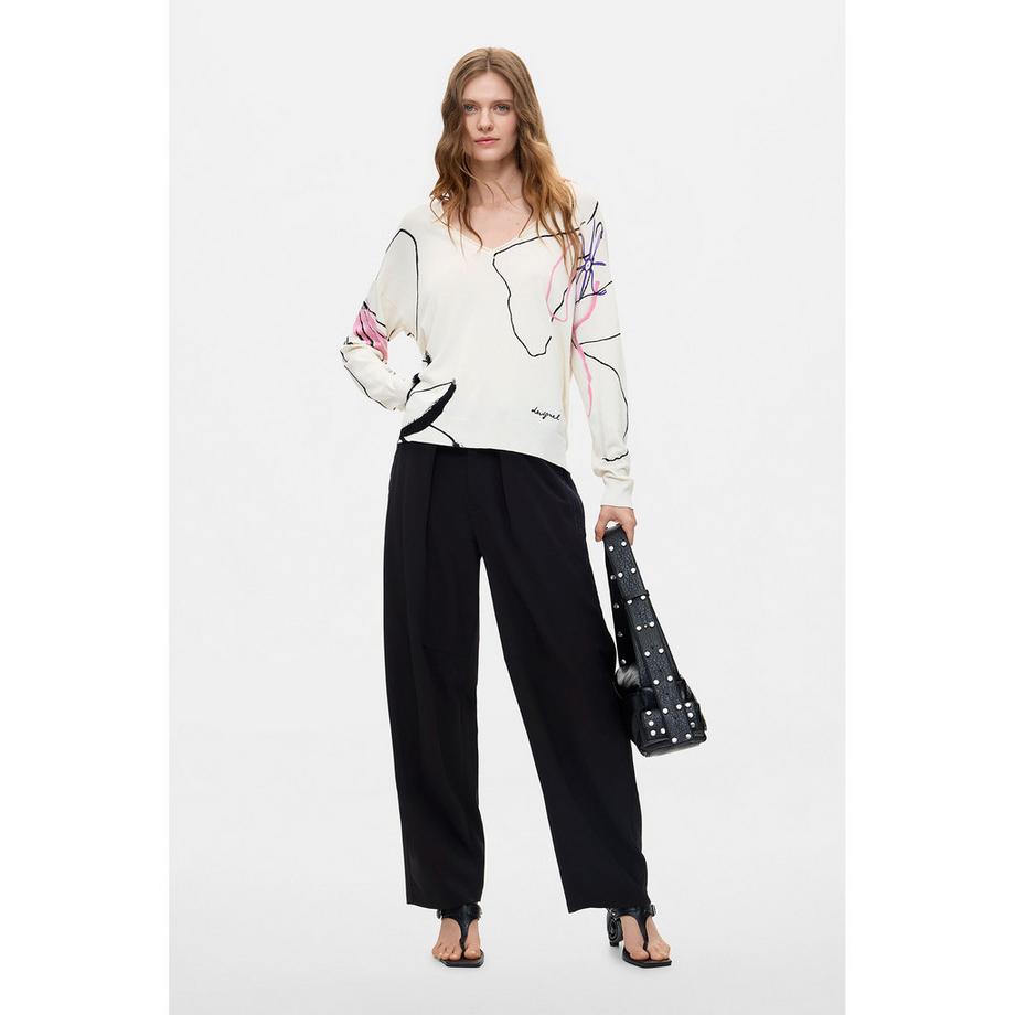 Desigual Maglione collo a V con stampa astratta  