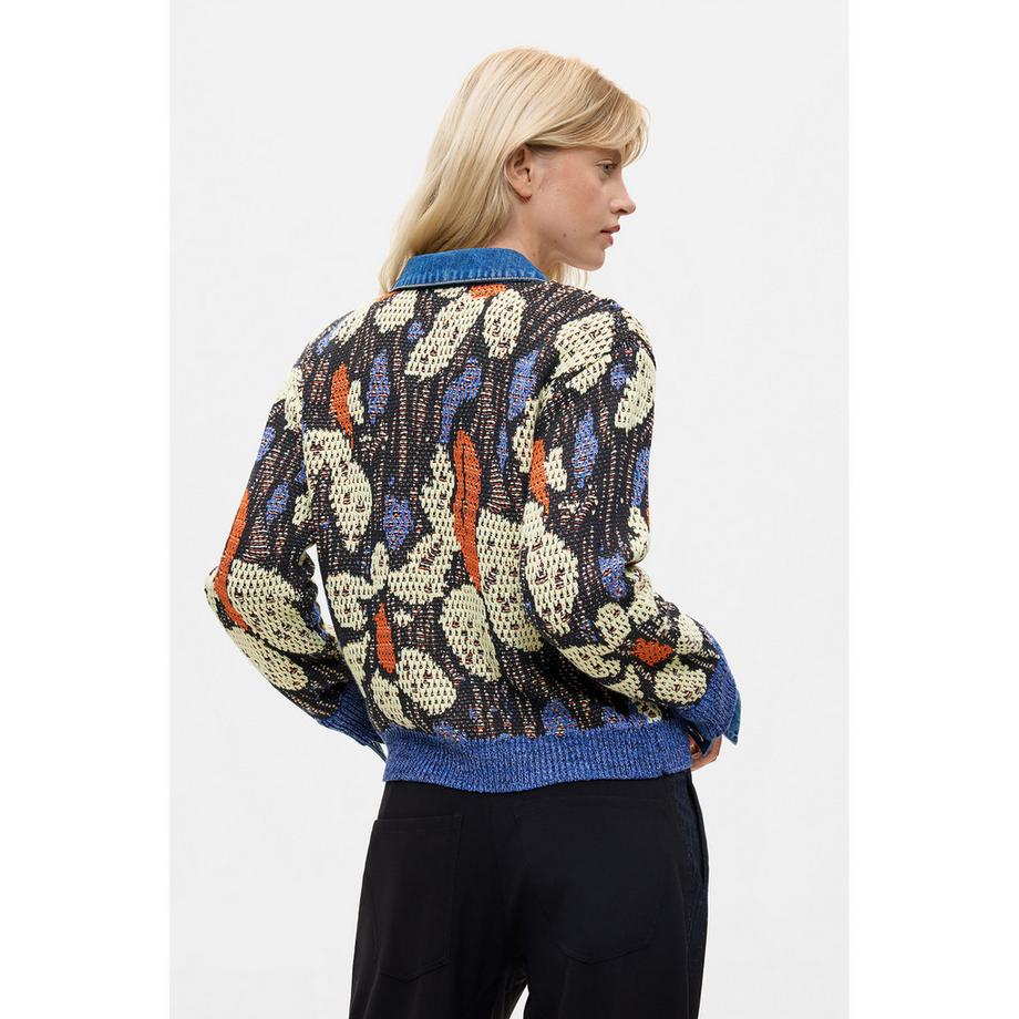 Desigual Cardigan tricoté à motif avec col en jean  