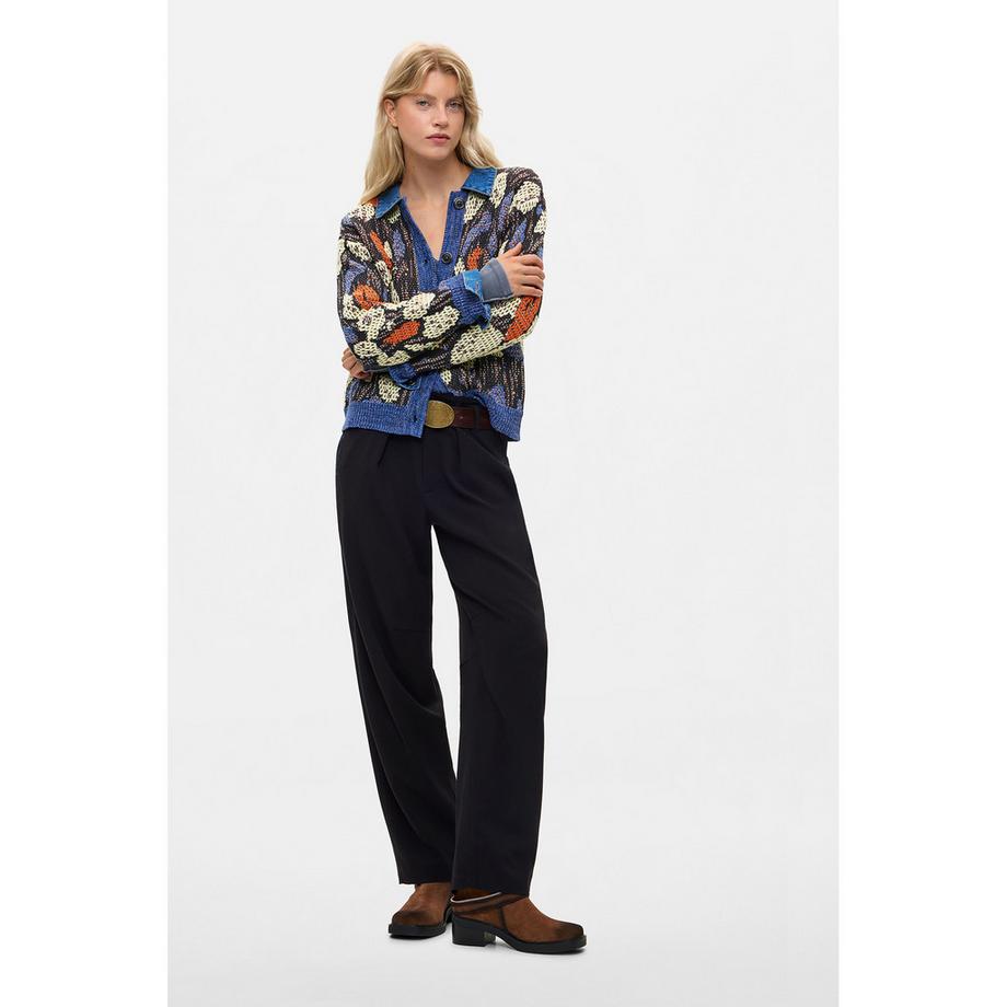 Desigual Cardigan tricoté à motif avec col en jean  