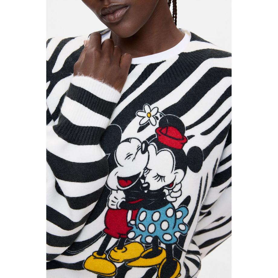 Desigual Pullover a stampa zebra con grafica Mickey e Minnie Mouse  