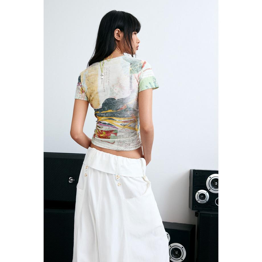 Desigual T-Shirt Stampa Floreale Maniche Corte Scollo a V  