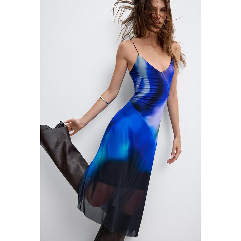Desigual Gedrucktes Slip-Kleid mit asymmetrischem Saum  
