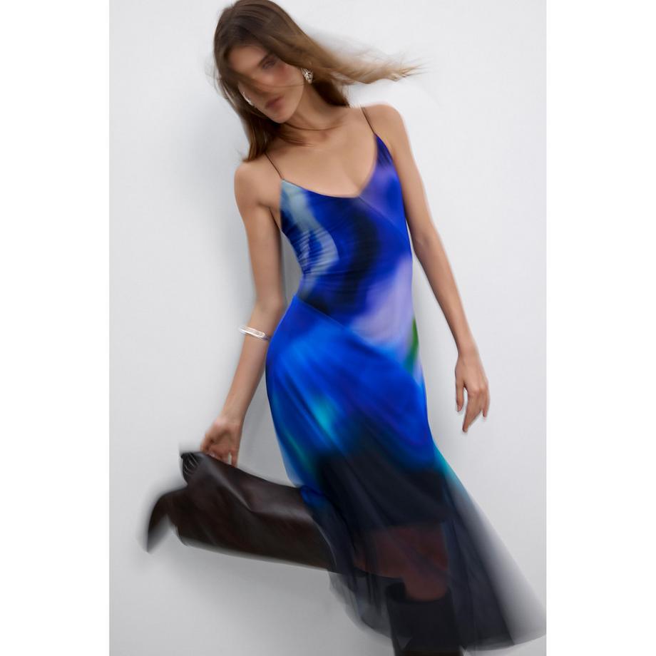 Desigual Gedrucktes Slip-Kleid mit asymmetrischem Saum  