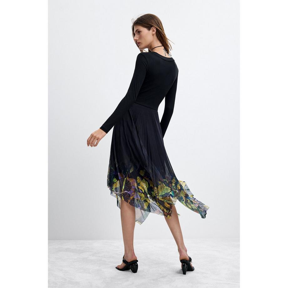Desigual Abito midi plissettato con stampa floreale sull'orlo  