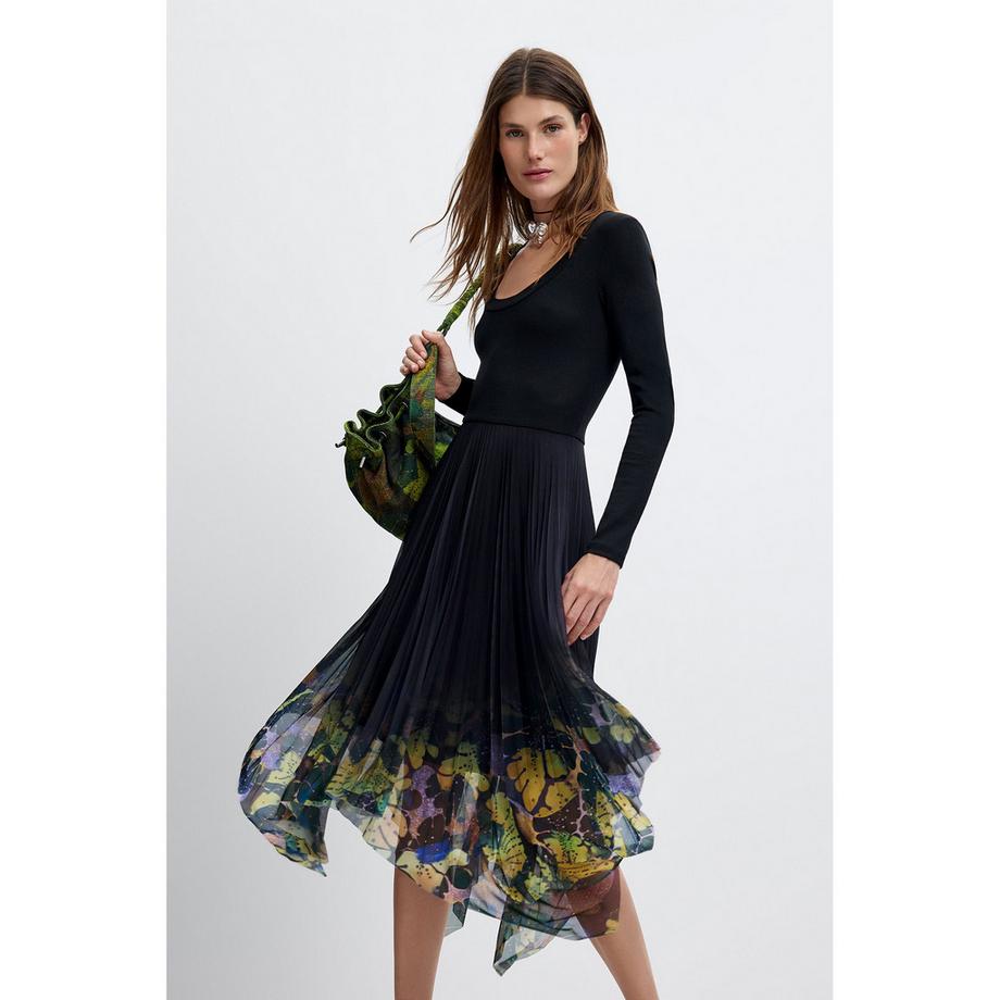Desigual Abito midi plissettato con stampa floreale sull'orlo  