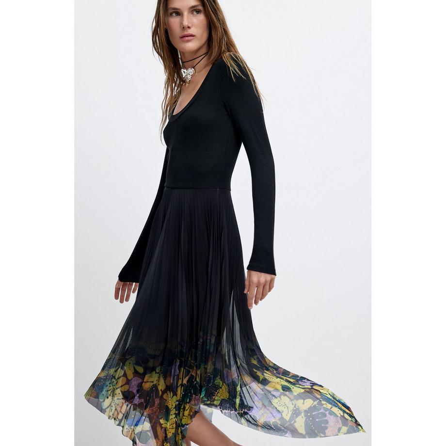 Desigual Abito midi plissettato con stampa floreale sull'orlo  