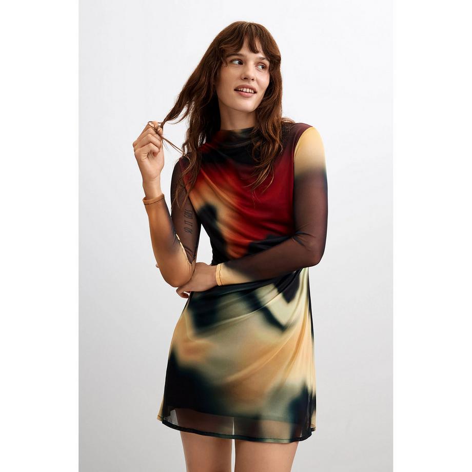 Desigual Bedrucktes Mini Kleid mit transparenten Ärmeln  