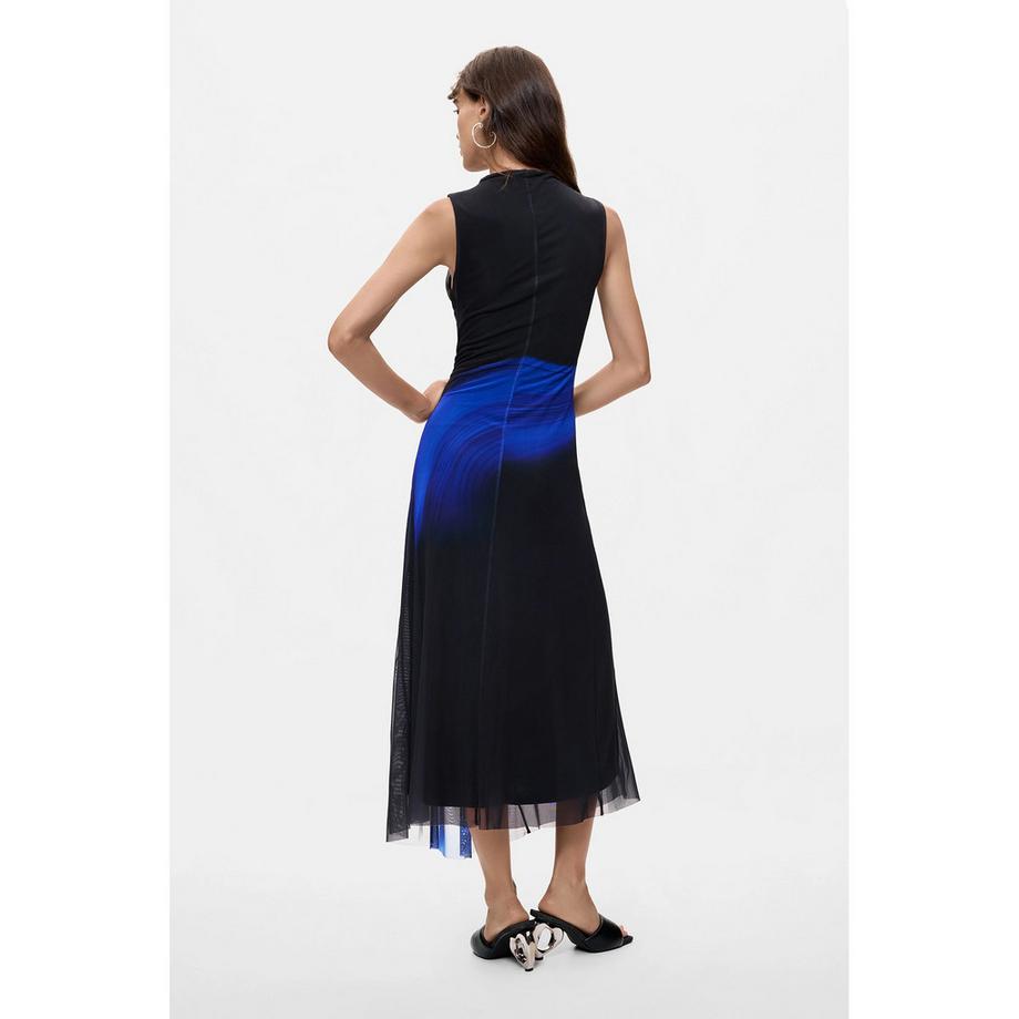 Desigual Ärmelloses Kleid mit hohem Ausschnitt und blauem Print  