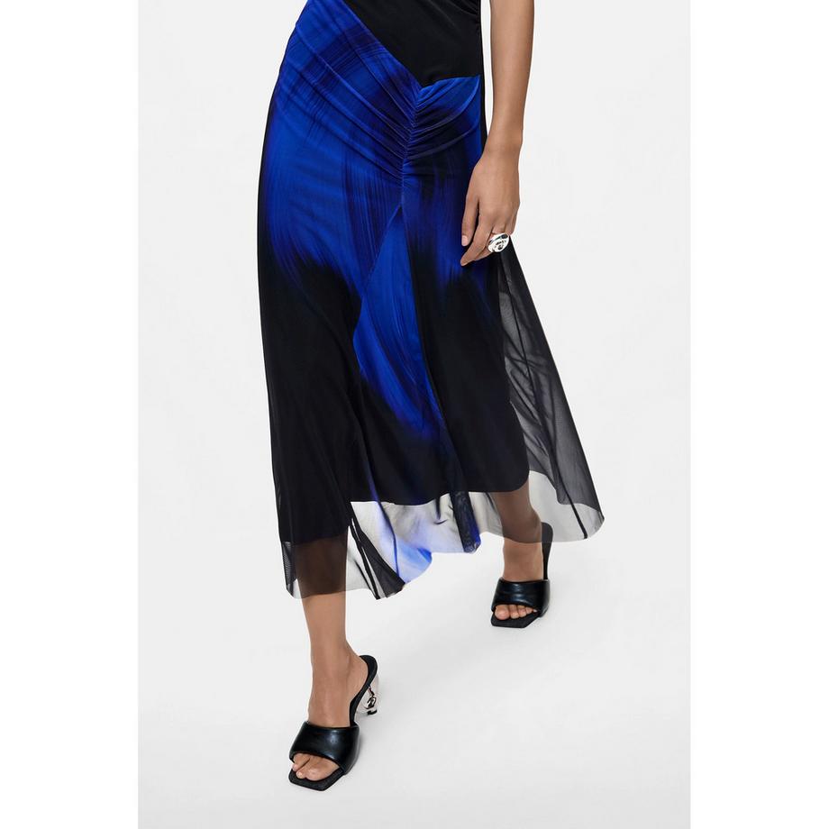 Desigual Ärmelloses Kleid mit hohem Ausschnitt und blauem Print  