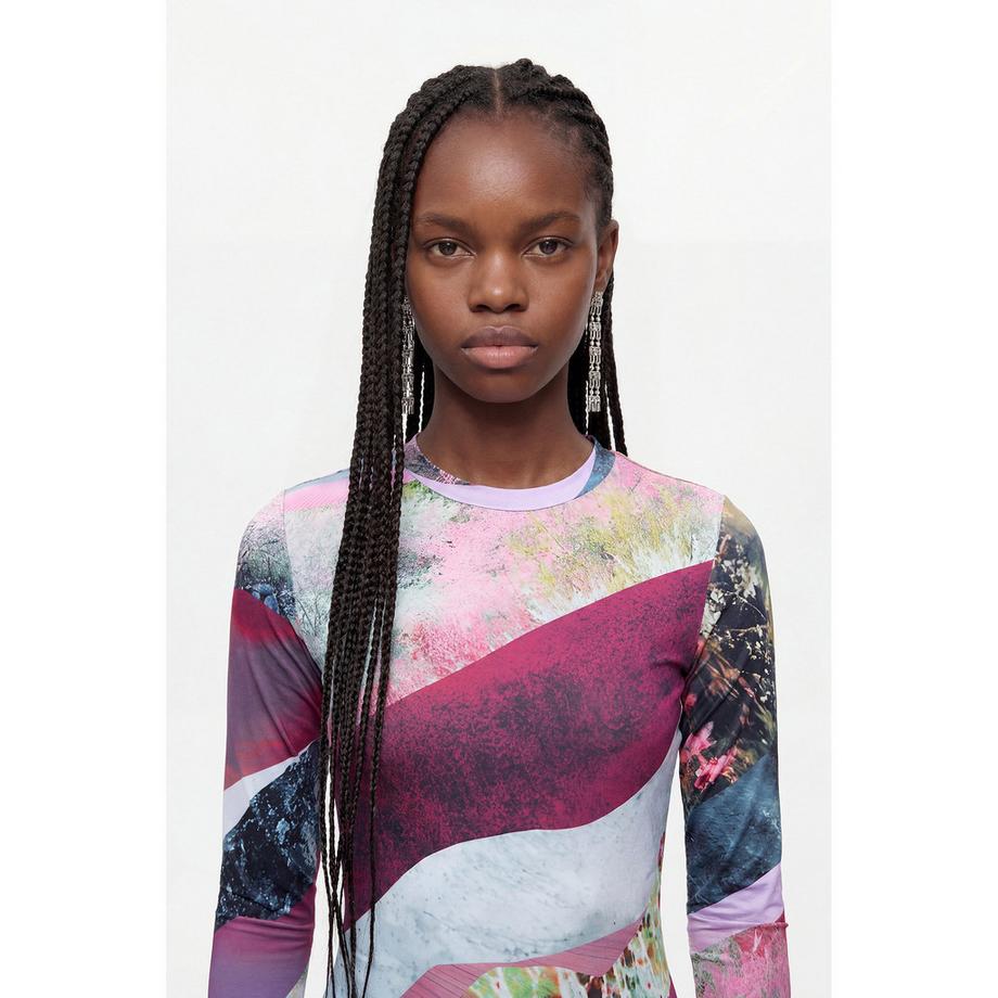 Desigual Abito lungo maniche lunghe con stampa astratta  