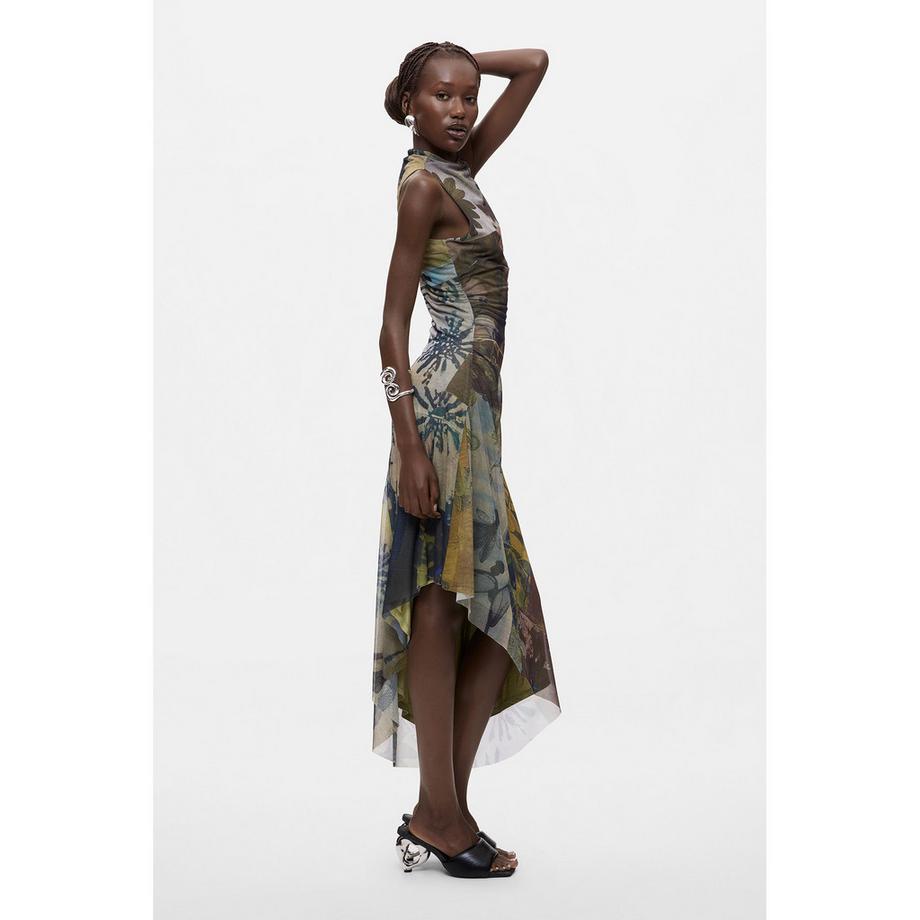 Desigual Ärmelloses asymmetrisches Druckkleid  