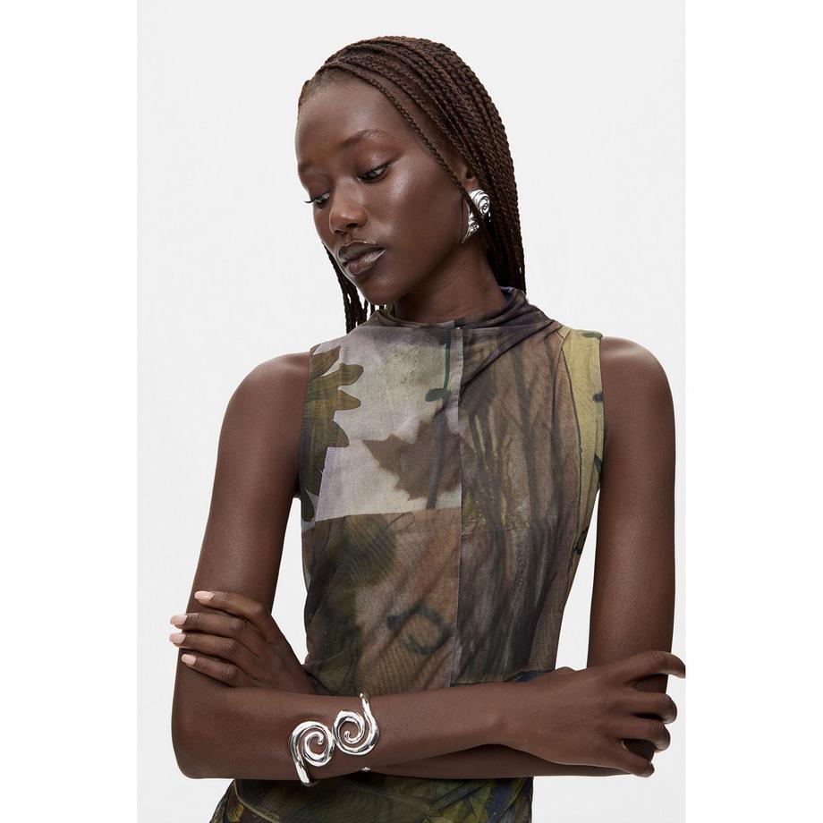 Desigual Ärmelloses asymmetrisches Druckkleid  