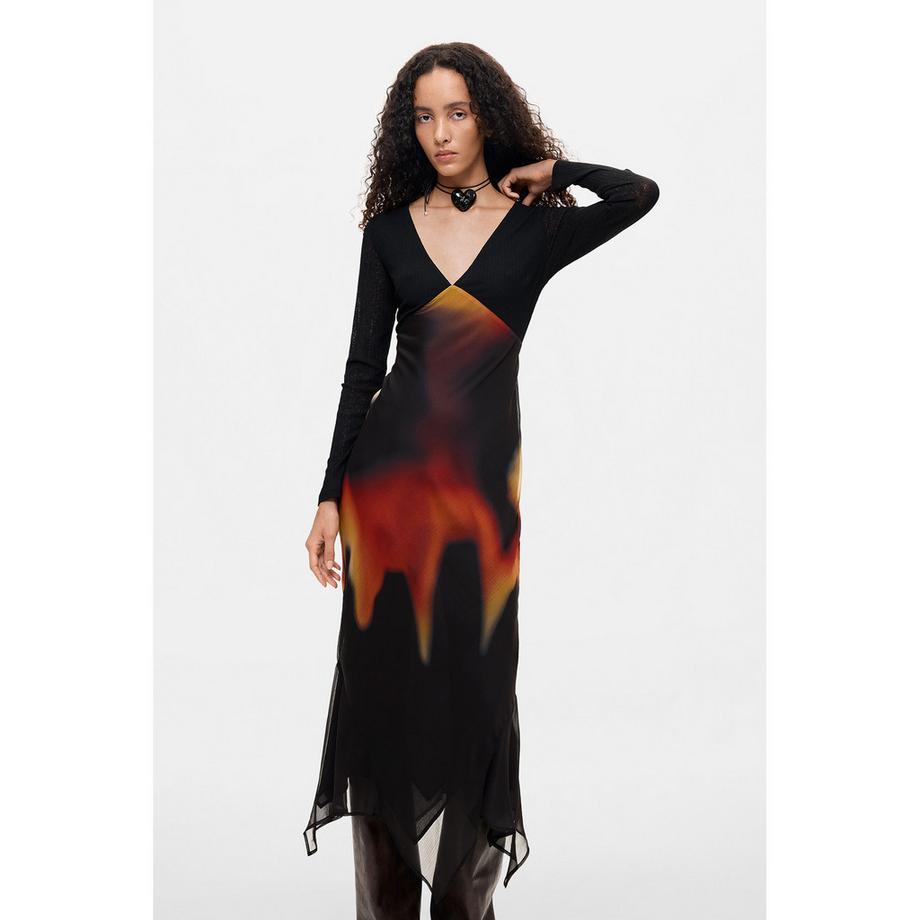Desigual Flammenmuster Langarmkleid  