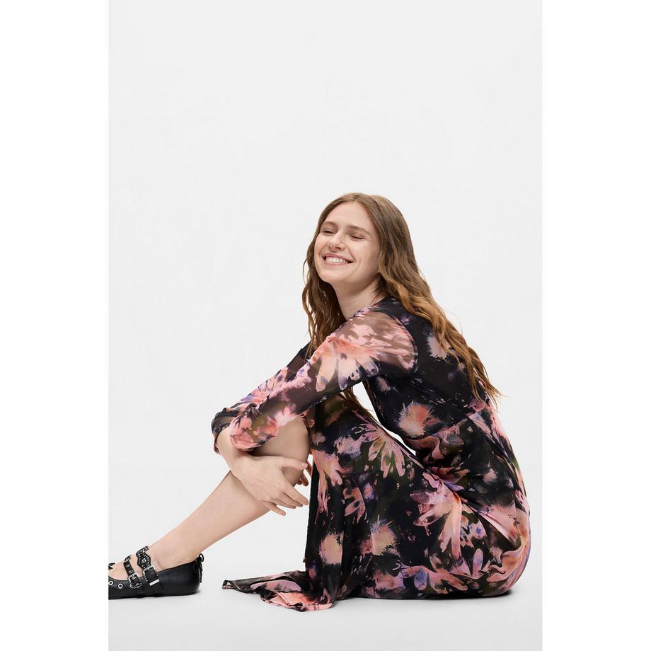 Desigual Blumendruck Kleid mit langen Ärmeln  