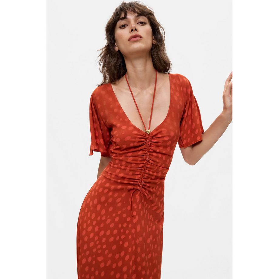 Desigual Robe mi-longue à pois avec devant froncé  